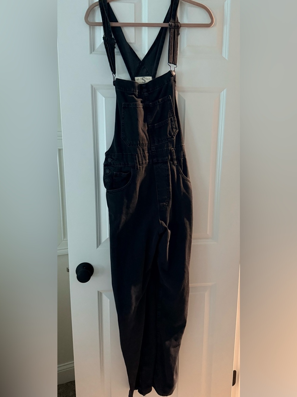 Free People Black Denim Overalls